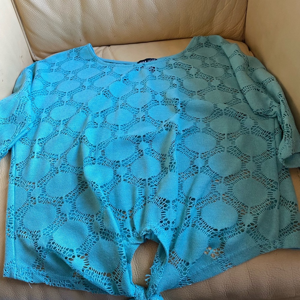 Light Blue tie up shirt